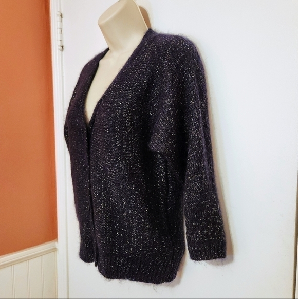 H&M Metallic Cropped Cardigan Navy Gold Medium - Picture 4 of 11